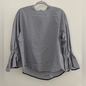 Blue Stripe Round Neck Shirt Blouse With Back Button Closure